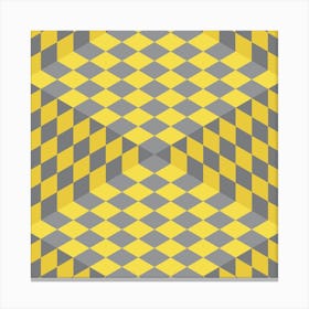 Yellow And Grey Checkered Chess Pattern Canvas Print