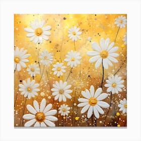 Daisies On Yellow Background Canvas Print