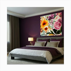 Purple Bedroom With Flowers Canvas Print