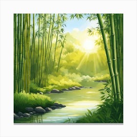 A Stream In A Bamboo Forest At Sun Rise Square Composition 142 Canvas Print
