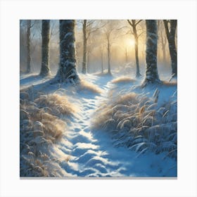 Woodland Track through the White Snow 2 Canvas Print
