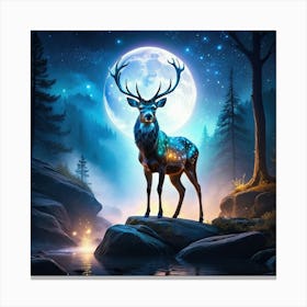 Mystical deer standing in the ethereal moonlight 1 Canvas Print