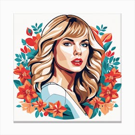 Taylor Swift Portrait Low Poly Floral Painting (1) Canvas Print