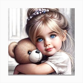 Little Girl With Teddy Bear 3 Canvas Print