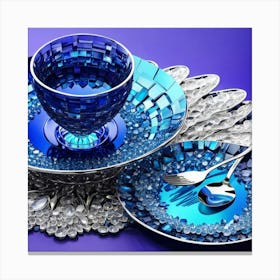 Blue And Silver Table Setting Canvas Print