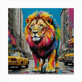 Lion On The Street Canvas Print