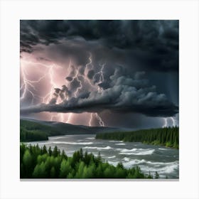 Lightning Over The River Canvas Print