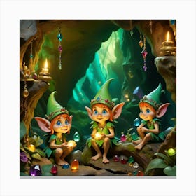 Elves In Cave Canvas Print