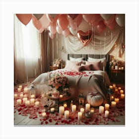 Romantic Bedroom with Candles and Balloons Canvas Print