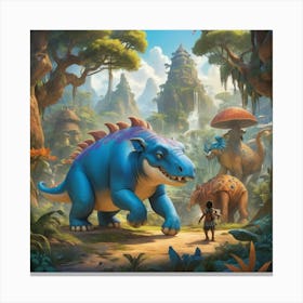 Dinosaurs In The Jungle paintings art print Canvas Print