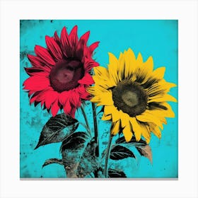 Andy Warhol Style Pop Art Flowers Sunflower 1 Square Canvas Print