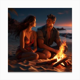 Romantic Couple At The Beach Canvas Print