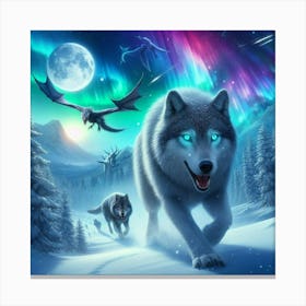 Snowy Wolf Pack Family 3 Canvas Print