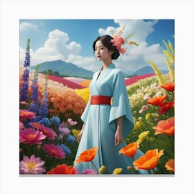 Girl In A Flower Field Canvas Print