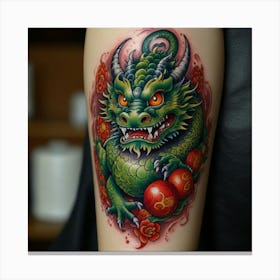 Neo oriental tattoo style dragon with a daruma and a kappa Canvas Print