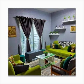 Living Room With Green Furniture Canvas Print