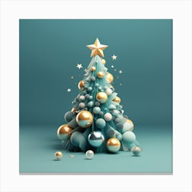 Christmas Tree On Blue Background Canvas Print