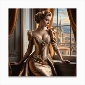 Beautiful Woman In Gold Dress 2 Canvas Print