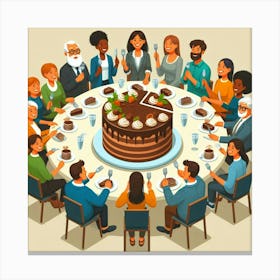 Group Of People Celebrating A Birthday Canvas Print