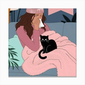 Girl With A Cat Canvas Print