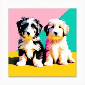 'Bearded Collie Pups' , This Contemporary art brings POP Art and Flat Vector Art Together, Colorful, Home Decor, Kids Room Decor, Animal Art, Puppy Bank - 32nd Canvas Print