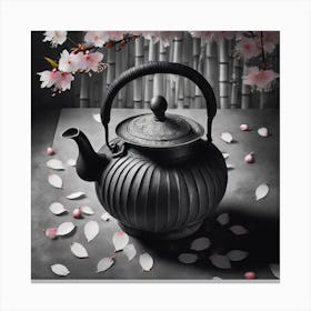 Firefly A Minimalistic Modern Rustic Beautiful Japanese Cast Iron Teapot, Illustration, A Few Sakura (3) Canvas Print