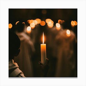 Easter Vigil With Lit Candles And A Darkened Church Reverent Canvas Print