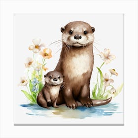 Otter And Baby Canvas Print