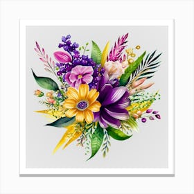 Watercolor Mardi Gras Flower Bouquets 7 Canvas Print