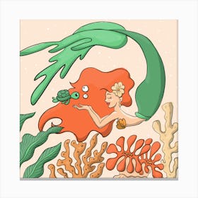 Colorful swimming mermaid in neutral tones - perfect for kids Canvas Print