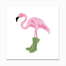 Flamingo In Wellington Wellie Boots, Fun Safari Animal Print, Square Canvas Print