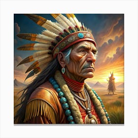 Native American Man In Traditional Headdress Canvas Print