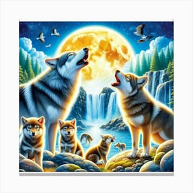 Howling Moon Wolves Canvas Print