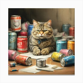 Cat In Cans Canvas Print