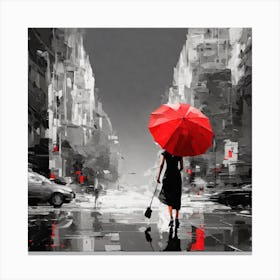 Woman Holding A red Umbrella In The Rain Canvas Print