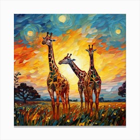 Giraffes In The Sunset Canvas Print