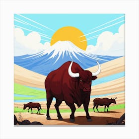 Bulls In The Desert 6 Canvas Print