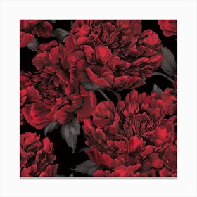 Peonies On Black Canvas Print