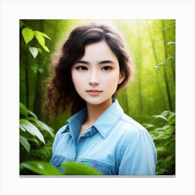 Asian Girl In The Forest Canvas Print