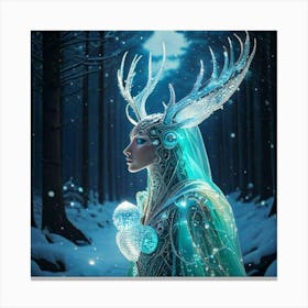 Firefly Firefly, Robotic, Whimsical, Teal, Deer, Ceramic, Metal, Robot, Body, Features, Ice, Forest, (1) Canvas Print