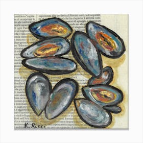 Mussels On Newspaper Seafood Inspired Painting For Minimal Rustic Kitchen Farmhouse Dining Room Canvas Print