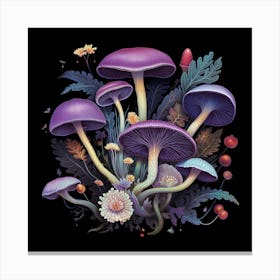 Amethyst deceivers after dark - mushroom art print - mushroom botanical print Canvas Print