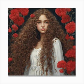 Girl With Red Flowers Canvas Print