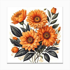 Orange Flowers V.7 Canvas Print
