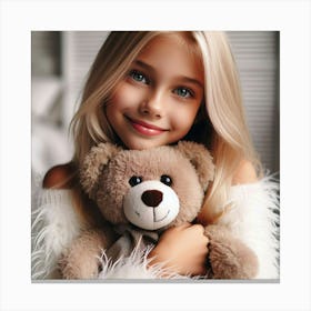 Little Girl With Teddy Bear 8 Canvas Print
