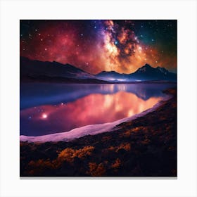 Galaxy And Stars Over Lake Canvas Print