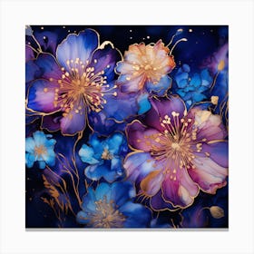 Watercolor Flowers On A Black Background Canvas Print