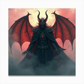 Demon Surrounded By Black Magic In A Colorful Watercolor Haze 1 Canvas Print