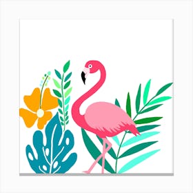 Pink Flamingo And Tropical Plants Canvas Print