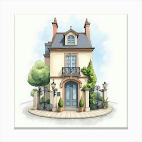 Elegant Watercolor Depiction Of French Classic Architecture And Wrought Iron 1 Canvas Print